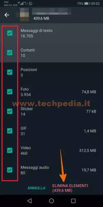 whatsapp pulizia memoria selettiva 025