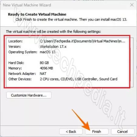 installare macos ventura pc windows vmware 040
