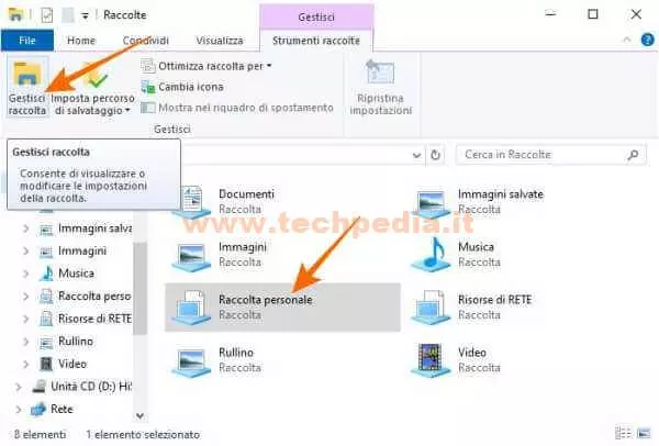 eliminare raccolta windows 10 010