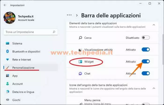 disattivare widget windows 11 022