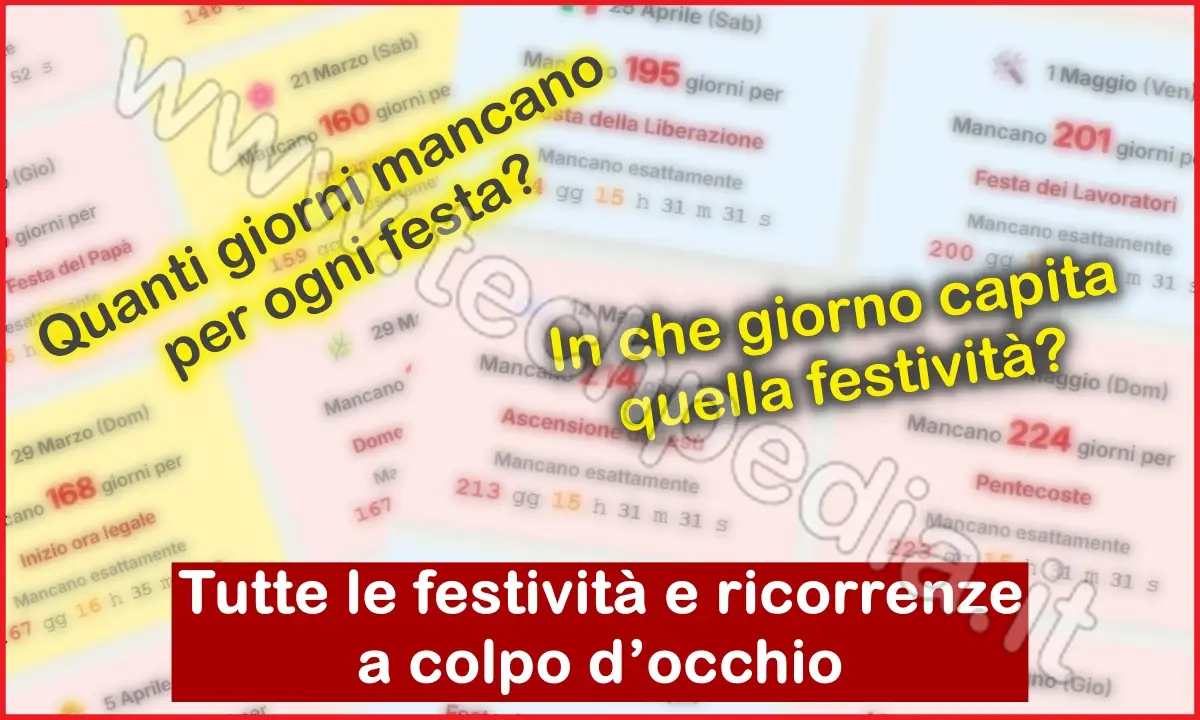 Tutte le festività e ricorrenze a colpo d'occhio