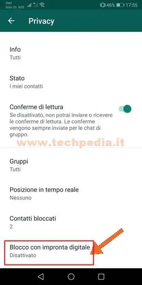 privacy whatsapp impronta digitale 016