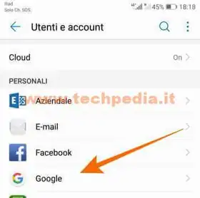 scollegare account google android 010