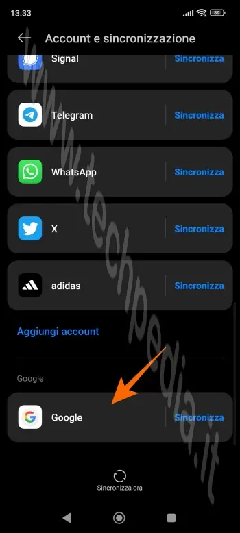 scollegare account google android 010