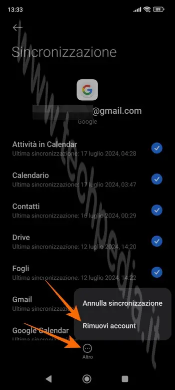 scollegare account google android 013