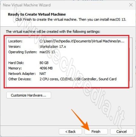 installare macos ventura pc windows vmware 040