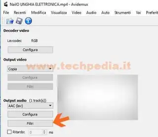 Amplificare l'audio con AVIDEMUX, schermata richiedi Imposta Filtri Audio