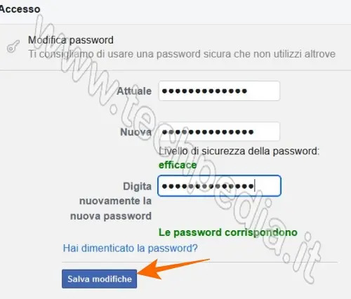 cambiare password facebook 022
