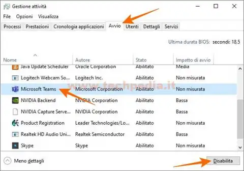 disattivare avvio automatico teams 019