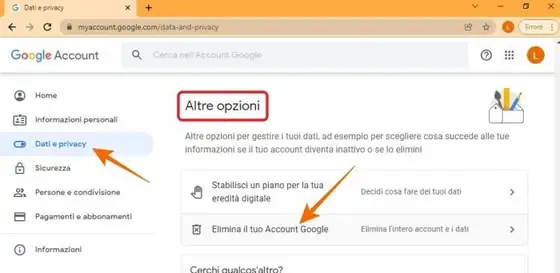 eliminare account google 025