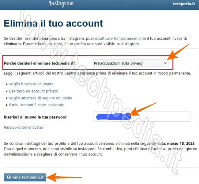 eliminare account instagram 016