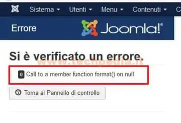 errore joomla call to a member function format 022