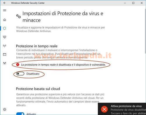 Defender Disattivare Protezione Windows 10 016