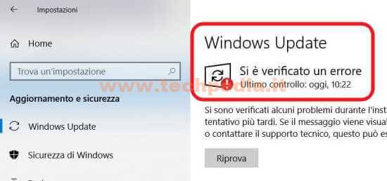 Errore Aggiornamento Windows 10 010
