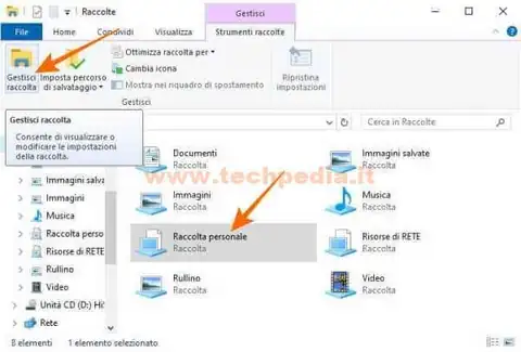 eliminare raccolta windows 10 010