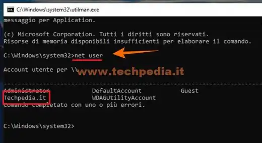 resettare password dimenticata windows 10 utilman 064