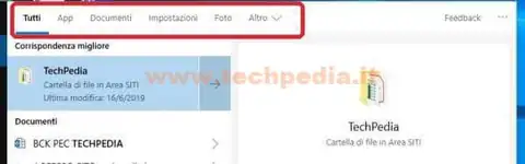 ricerca windows 10 non mostrare contenuti web 031