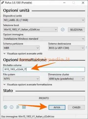 rufus per creare pendrive installazione windows 10 022