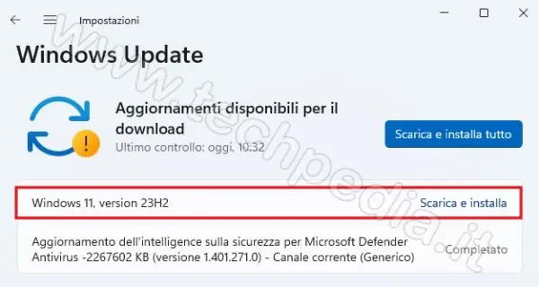 aggiornamento windows 11 23h2 028