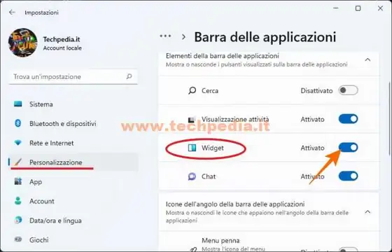 disattivare widget windows 11 022