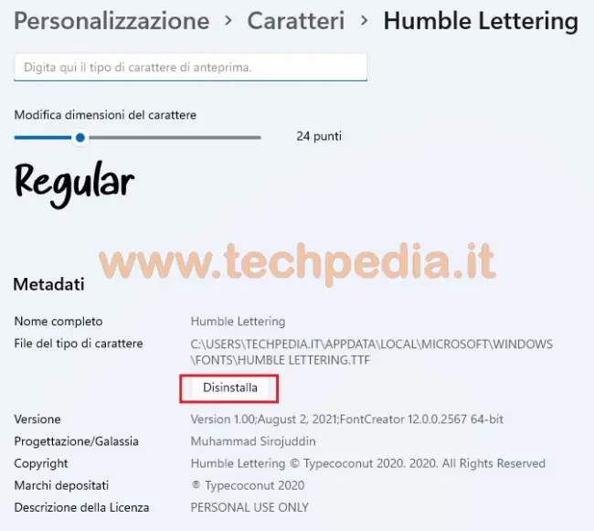 installare font windows 11 058