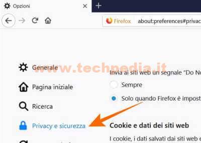 Eliminare Cookie Dati Navigazione Mozilla Firefox 010