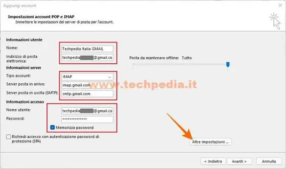 configurazione gmail outlook 143