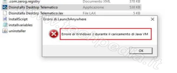 disinstallare desktop telematico errore java 019