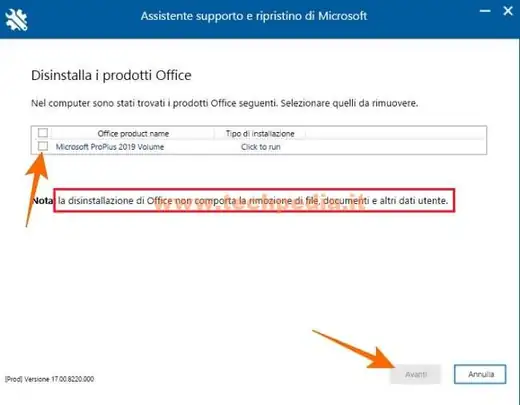 disinstallazione office tool rimozione 028