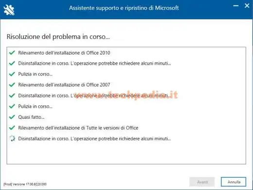 disinstallazione office tool rimozione 034